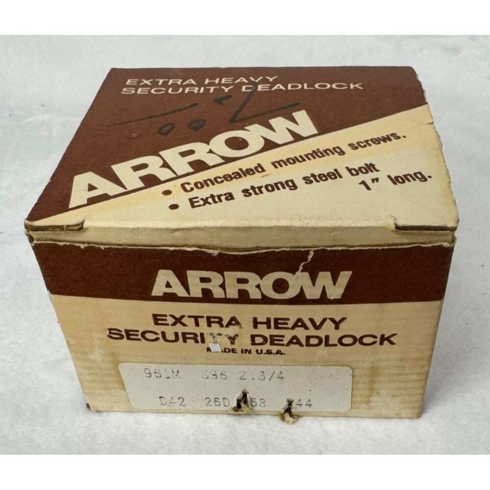 Arrow Heavy-Duty Security Deadlock 961M  Satin Chrome 2-3/4" B NIB
